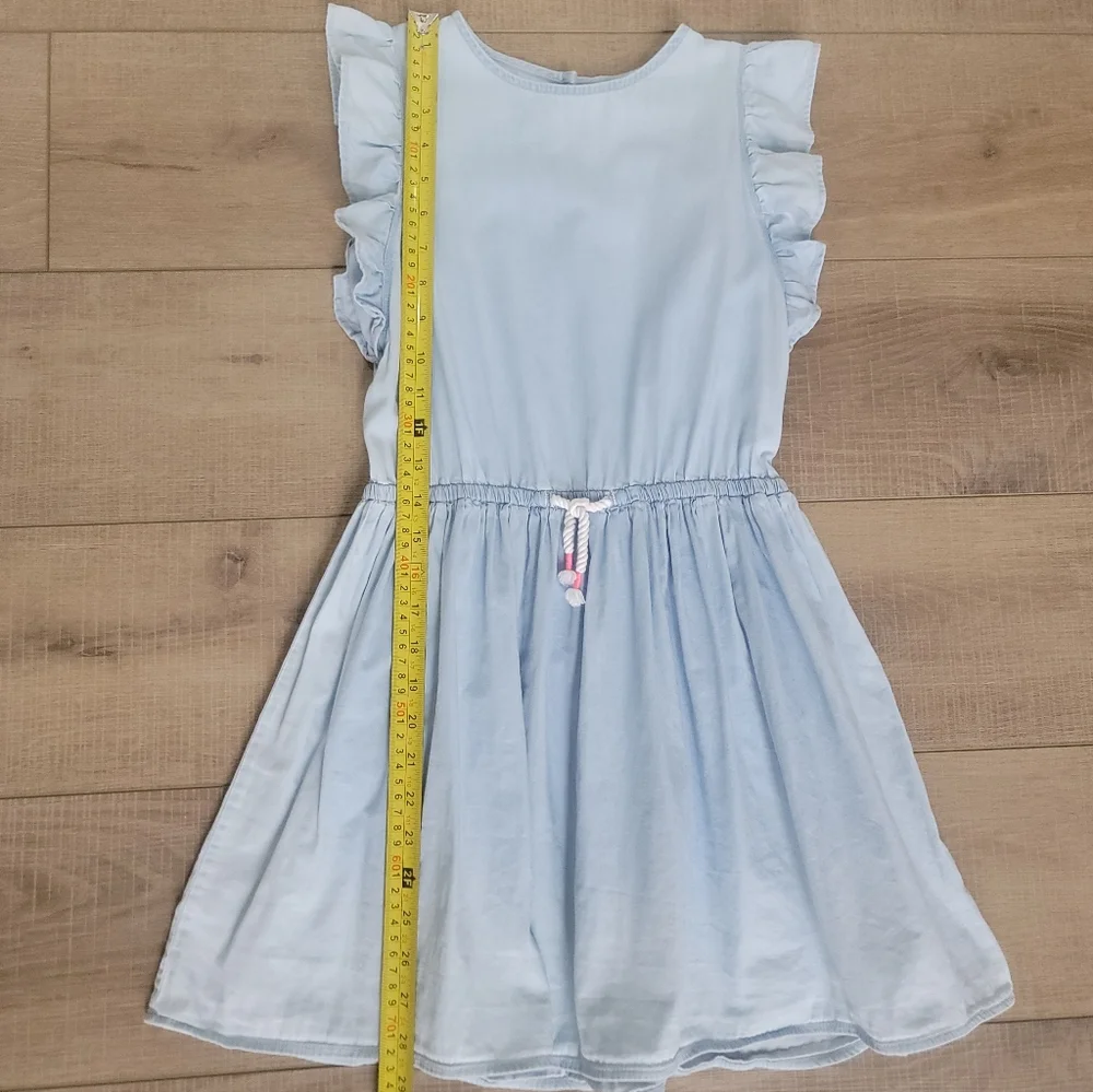 OshKosh B'Gosh Girls Ruffle Flutter Sleeve Light Blue Chambray Dress Size 8